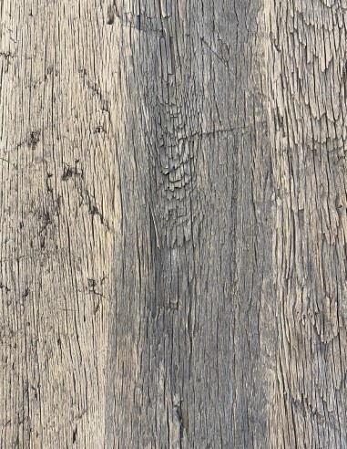 Table en bois massif en chêne ancien avec pieds en acier L.180 x P.100