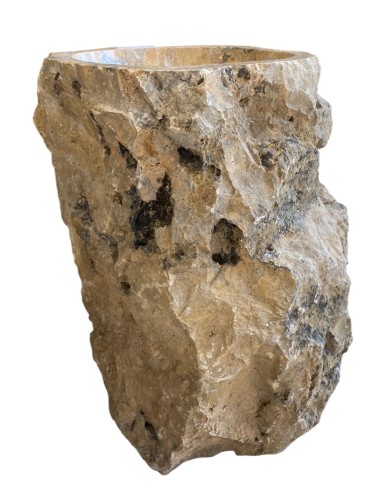 Vasque sur pied en pierre brute beige 40x90 cm