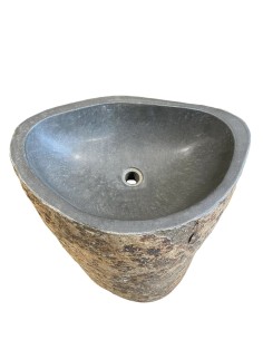 Vasque sur pied mégalithique en pierre de rivière 45x90 cm 2