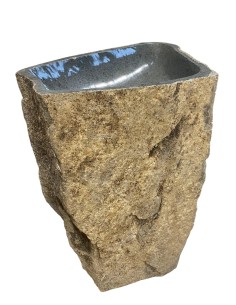 Vasque sur pied mégalithique en pierre de rivière 45x90 cm 2