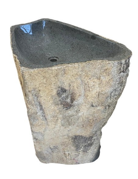 Vasque sur pied mégalithique en pierre de rivière 45x90 cm