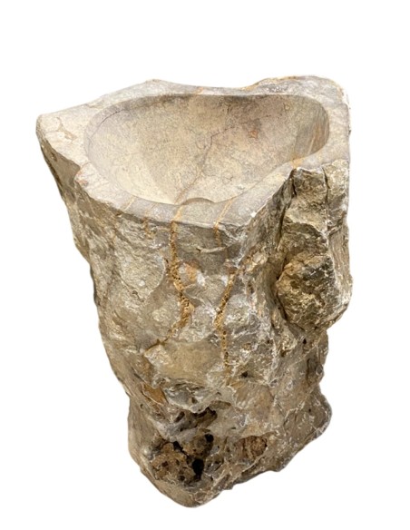 Vasque sur pied en pierre brute beige 40x90 cm