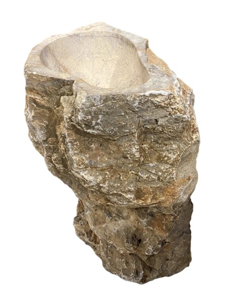 Vasque sur pied en pierre brute beige 40x90 cm