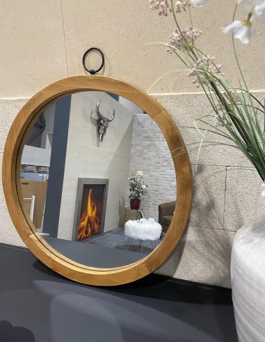 Miroir rond en teck diamètre 50 cm