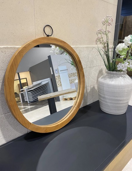 Miroir rond en teck diamètre 50 cm