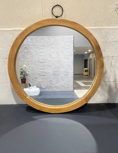 Miroir rond en teck diamètre 50 cm