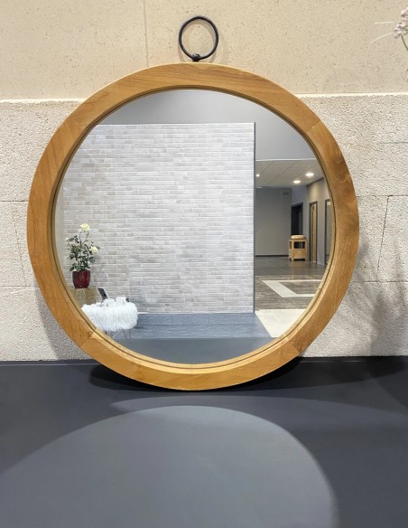 Miroir rond en teck diamètre 50 cm