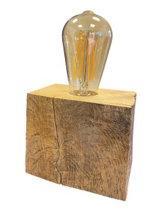 Lampe à ampoule sur socle en vieux bois 2