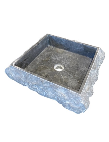 Vasque en marbre gris brut 45x45x15 cm