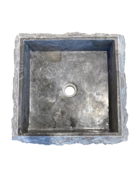 Vasque en marbre gris brut 45x45x15 cm