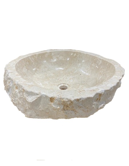 Vasque en Marbre Beige, Intérieur Poli et Extérieur Brut, Diamètre 45