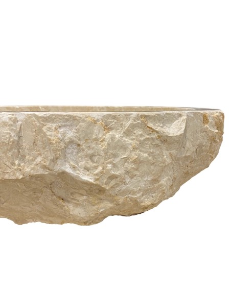 Vasque en Marbre Beige, Intérieur Poli et Extérieur Brut, Diamètre 45