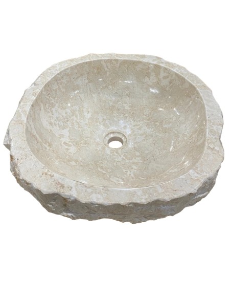 Vasque en Marbre Beige, Intérieur Poli et Extérieur Brut, Diamètre 45