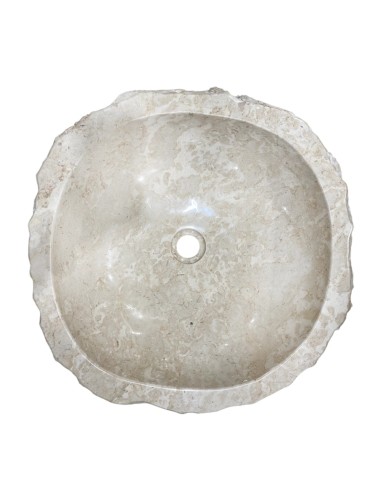 Vasque en Marbre Beige, Intérieur Poli et Extérieur Brut, Diamètre 45