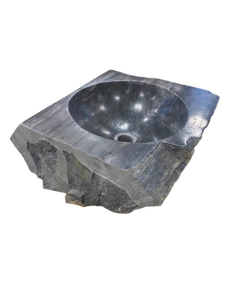 Vasque en bois fossilisé noir, diamètre 40 cm