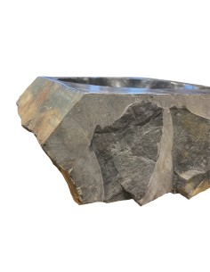 Vasque en bois fossilisé noir, diamètre 40 cm 2