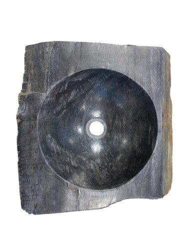 Vasque en bois fossilisé noir, diamètre 40 cm