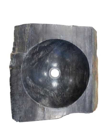 Vasque en bois fossilisé noir, diamètre 40 cm