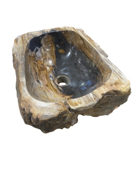 Vasque en bois fossilisé noir, diamètre 40 cm