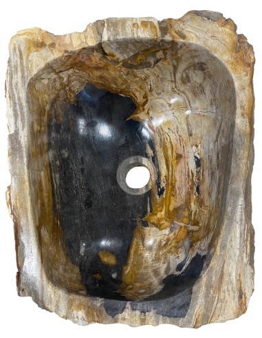 Vasque en bois fossilisé noir, diamètre 40 cm