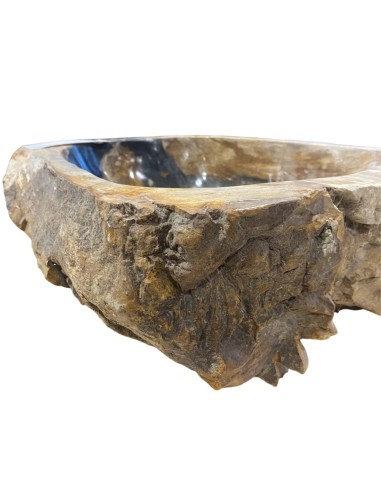 Vasque en bois fossilisé noir, diamètre 40 cm