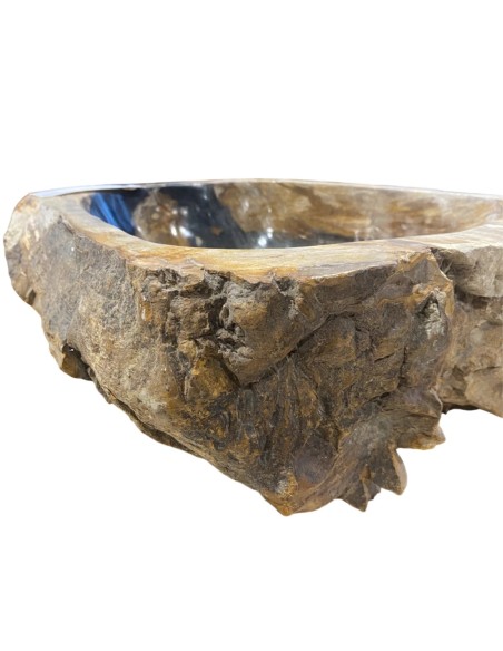 Vasque en bois fossilisé noir, diamètre 40 cm