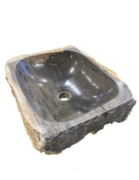 Vasque en bois fossilisé noir, diamètre 50 cm