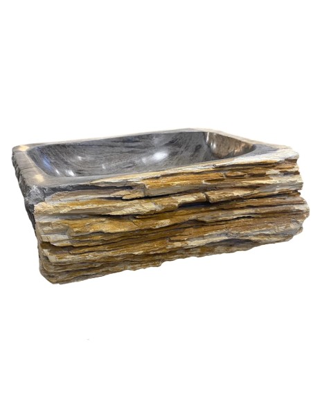 Vasque en bois fossilisé noir, diamètre 50 cm