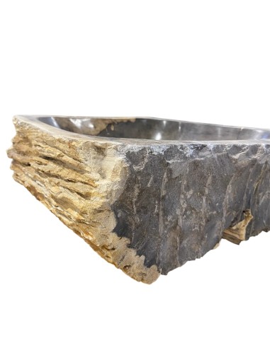 Vasque en bois fossilisé noir, diamètre 50 cm