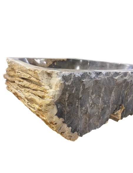 Vasque en bois fossilisé noir, diamètre 50 cm