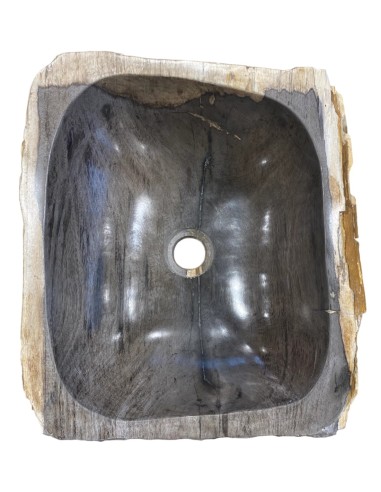 Vasque en bois fossilisé noir, diamètre 50 cm