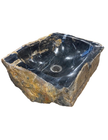 Vasque en bois fossilisé noir, diamètre 40 cm