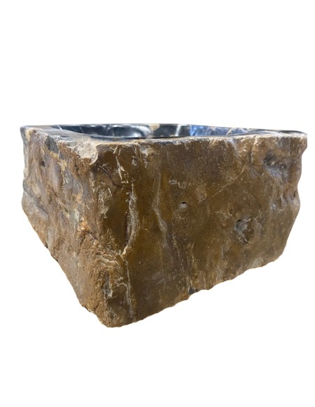 Vasque en bois fossilisé noir, diamètre 40 cm