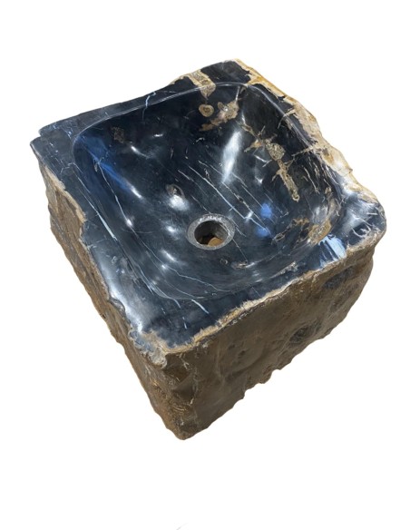 Vasque en bois fossilisé noir, diamètre 40 cm