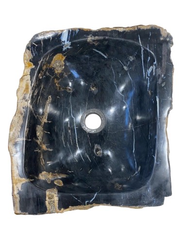 Vasque en bois fossilisé noir, diamètre 40 cm