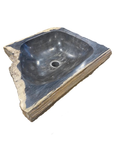 Vasque en bois fossilisé noir, diamètre 50 cm