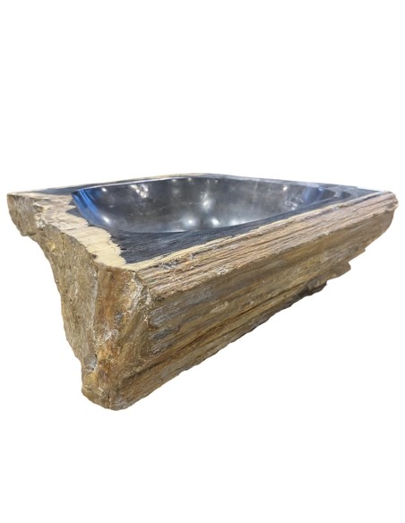 Vasque en bois fossilisé noir, diamètre 50 cm
