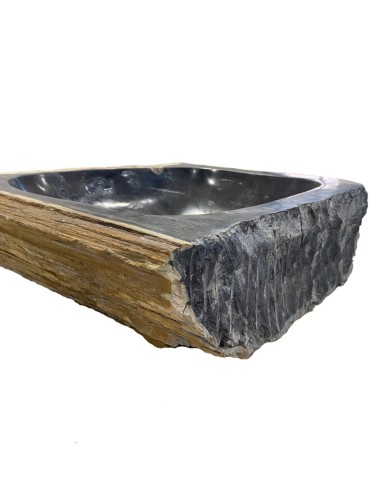 Vasque en bois fossilisé noir, diamètre 50 cm