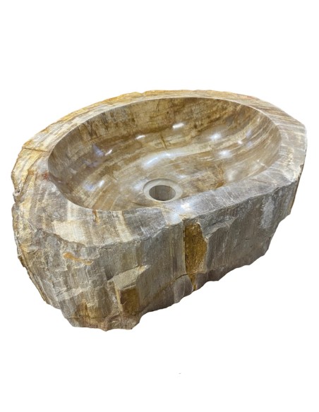 Vasque en bois fossilisé marron - Diamètre 40 cm