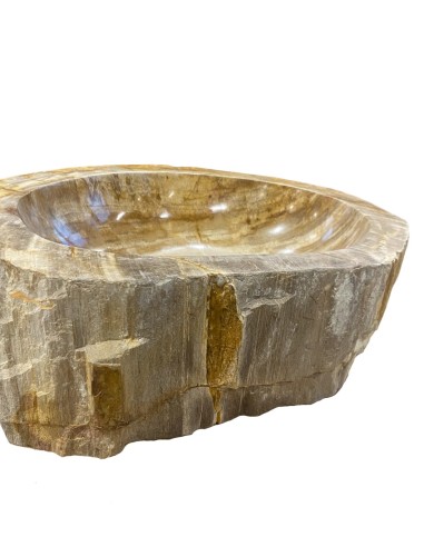 Vasque en bois fossilisé marron - Diamètre 40 cm