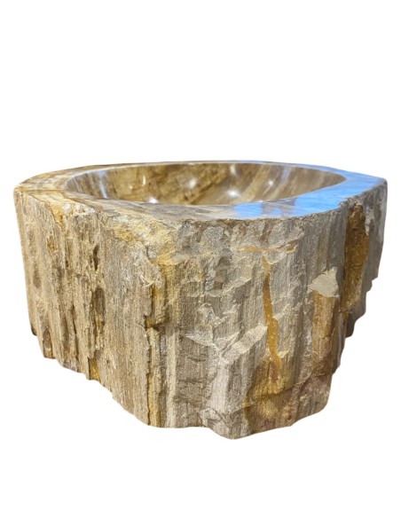 Vasque en bois fossilisé marron - Diamètre 40 cm