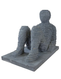 Fontaine Sitting Man en Basalte - Hauteur 63 cm