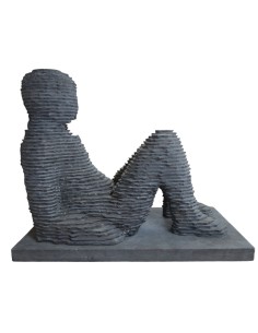 Fontaine Sitting Man en Basalte - Hauteur 63 cm 2